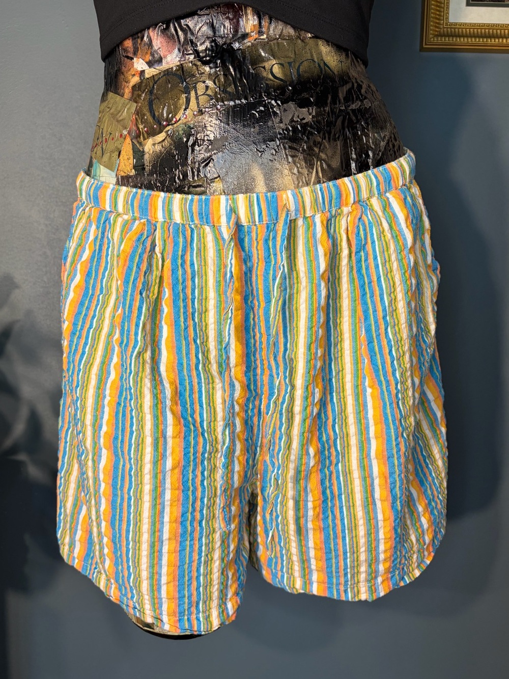 Topshop colorful rainbow vertical stripe stretchy high waist cotton shorts